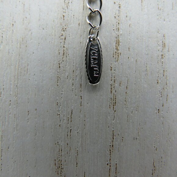 VCLM Necklace Heart Pendant 17" Silver Tone Imitation Pearl Station Rhinestones - Picture 7 of 8